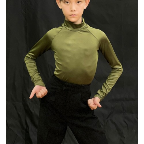 Grey white black army green latin ballroom dance shirts for kids youth juvenile school competition waltz tango latin ballroom dancing tops for kids